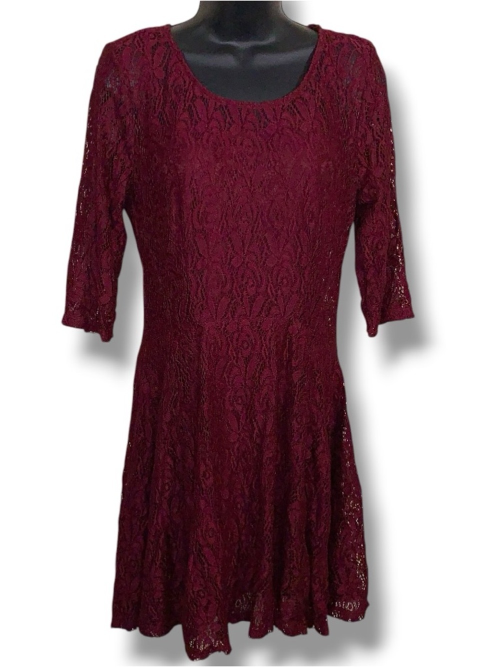 Juniors Large Fishbowl Brand Burgundy Lace Dress Fit And Flare Lined Goth Aline